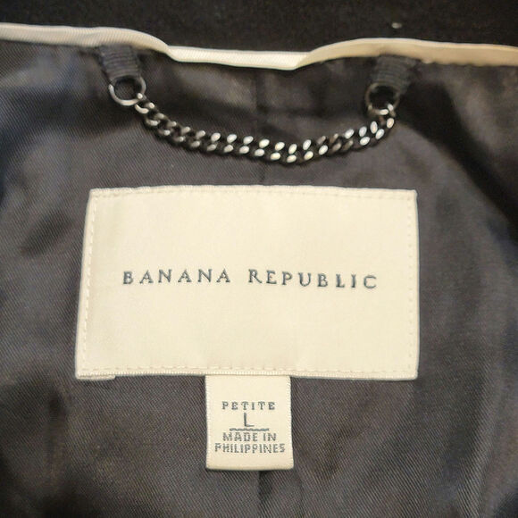 Banana Republic Wool Black Coat Double Breasted Princess Cut Mid Length Size PL - Picture 14 of 16